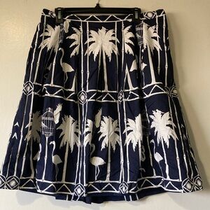 Navy and White Palm Print A Line Skirt